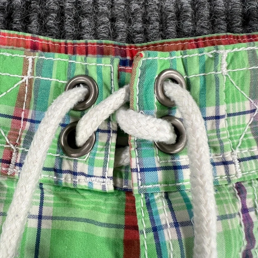 Polo Ralph Lauren Swim Trunks Mens Size Large Green Plaid Drawstrings Beach Pool